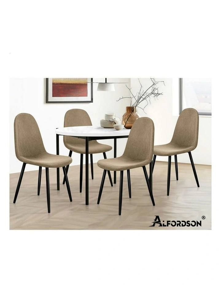 4x Kitchen Accent Upholstered Corduroy Dining Chair in Beige image 7