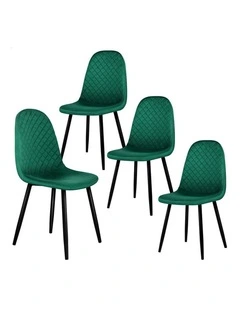 4x Kitchen Diamond Stitch Retro Velvet Dining Chair in Green