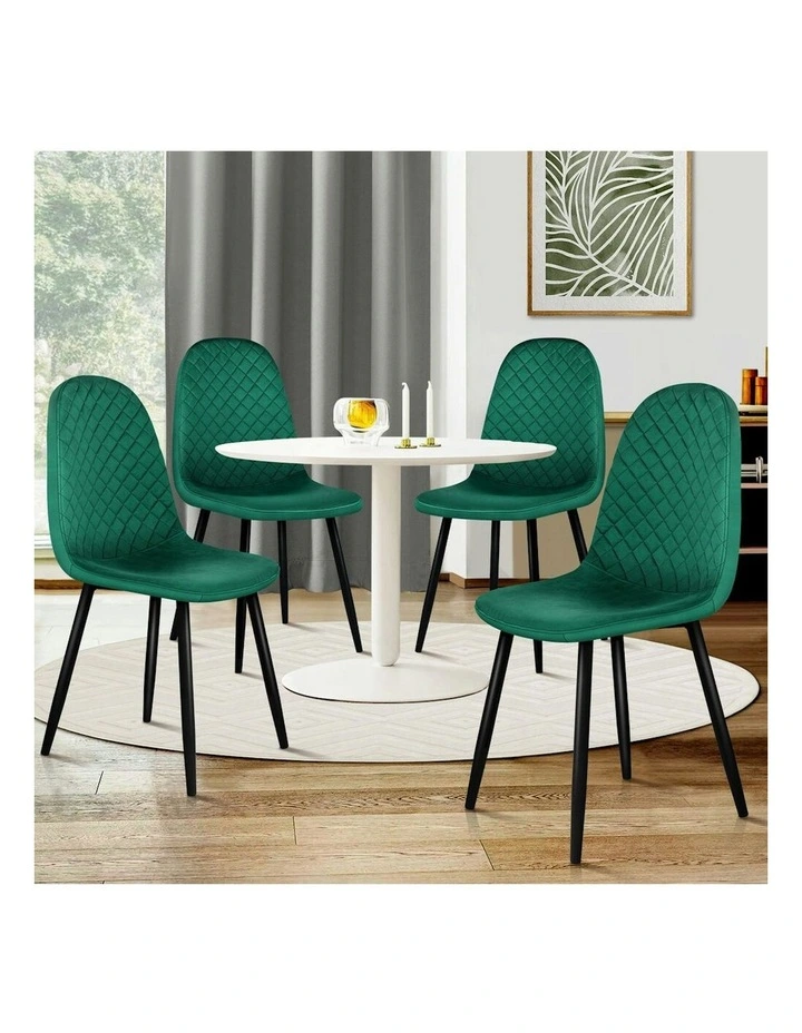4x Kitchen Diamond Stitch Retro Velvet Dining Chair in Green image 2