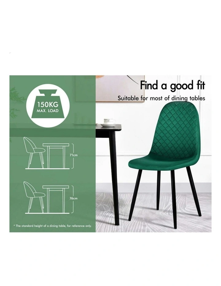4x Kitchen Diamond Stitch Retro Velvet Dining Chair in Green image 3
