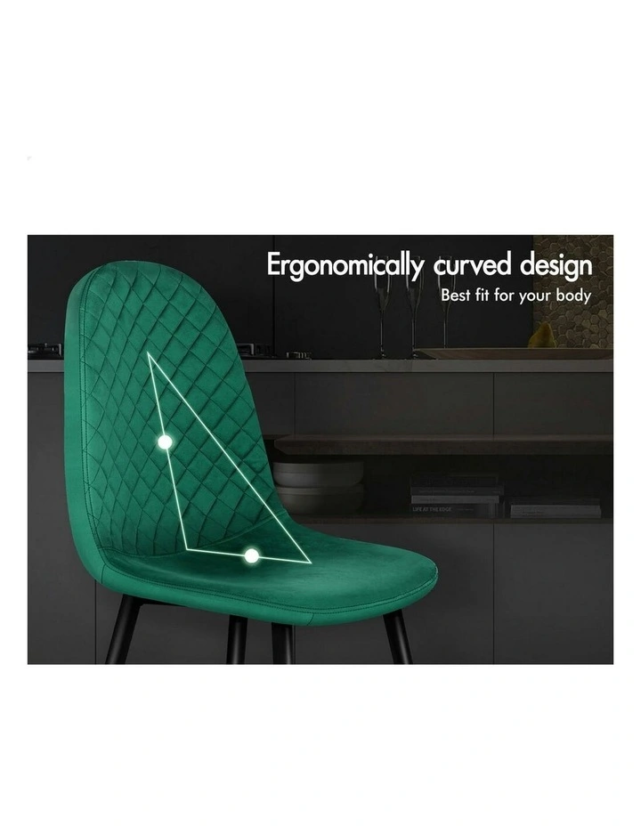4x Kitchen Diamond Stitch Retro Velvet Dining Chair in Green image 4