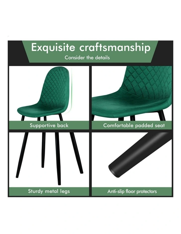 4x Kitchen Diamond Stitch Retro Velvet Dining Chair in Green image 5