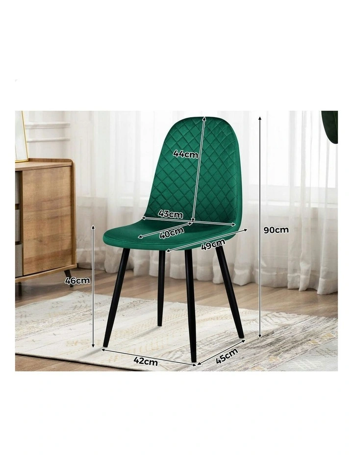 4x Kitchen Diamond Stitch Retro Velvet Dining Chair in Green image 6