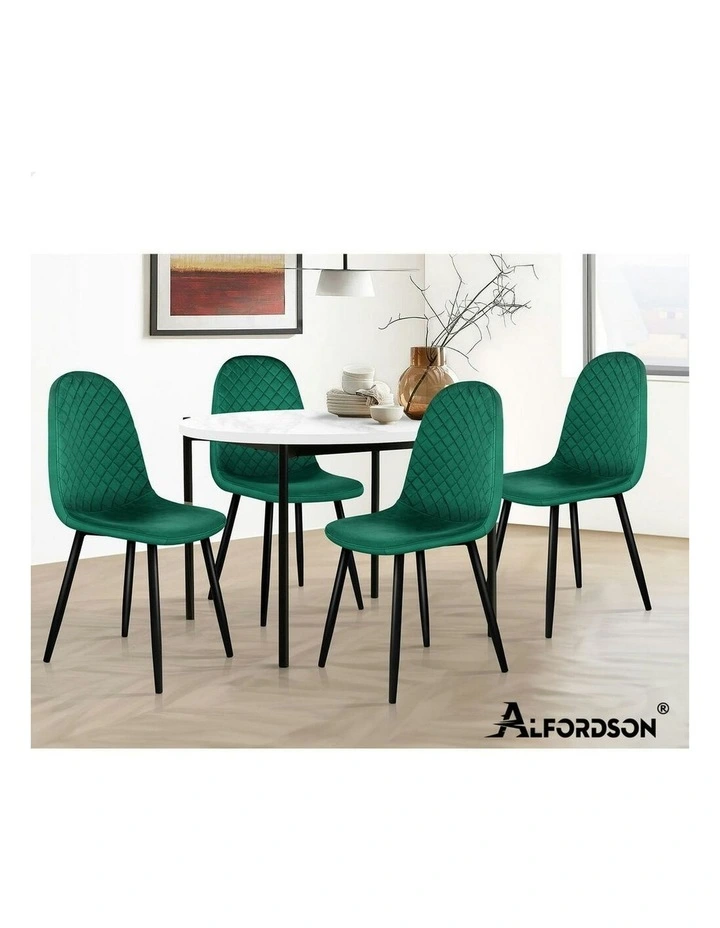 4x Kitchen Diamond Stitch Retro Velvet Dining Chair in Green image 7