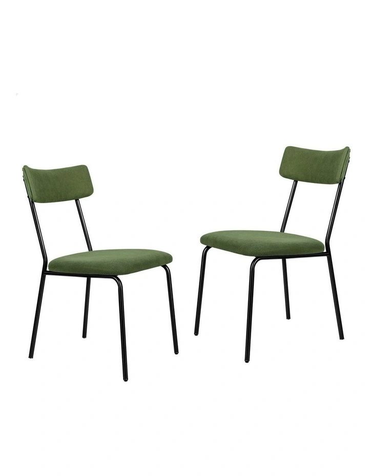 2x Accent Kitchen Lounge Curved Backrest Corduroy Dining Chairs in Green image 1
