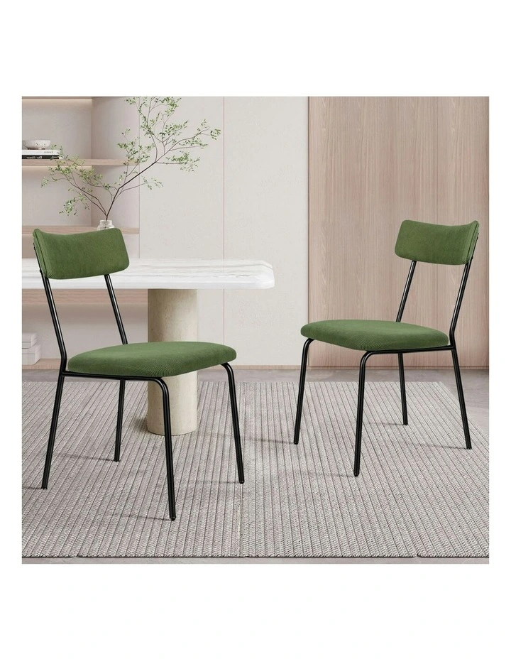 2x Accent Kitchen Lounge Curved Backrest Corduroy Dining Chairs in Green image 2