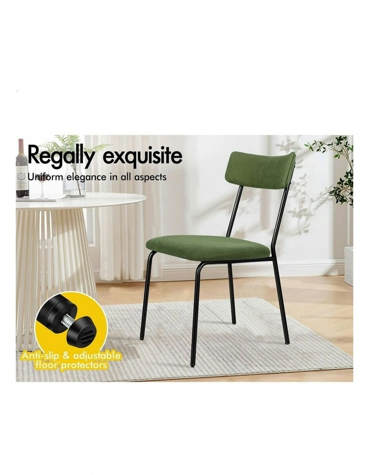 2x Accent Kitchen Lounge Curved Backrest Corduroy Dining Chairs in Green image 3