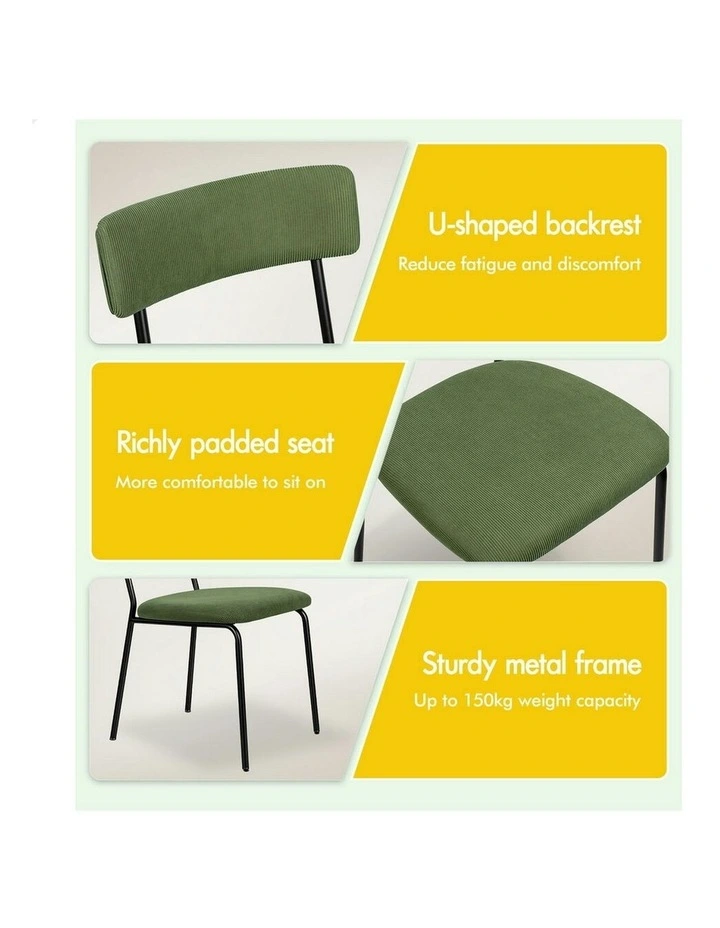 2x Accent Kitchen Lounge Curved Backrest Corduroy Dining Chairs in Green image 5