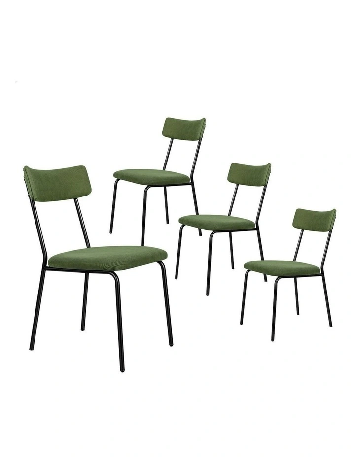 Accent Kitchen Lounge Curved Backrest Corduroy Dining Chairs 4x in Green image 1