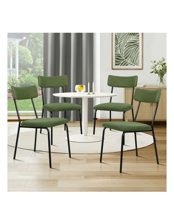 Accent Kitchen Lounge Curved Backrest Corduroy Dining Chairs 4x in Green image 2