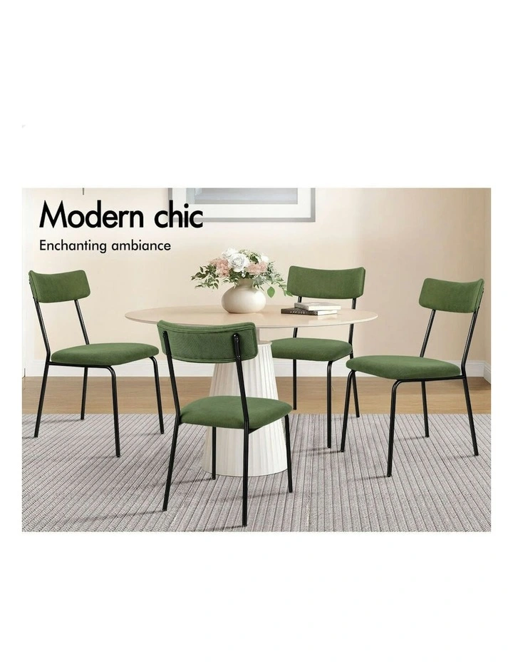 Accent Kitchen Lounge Curved Backrest Corduroy Dining Chairs 4x in Green image 4