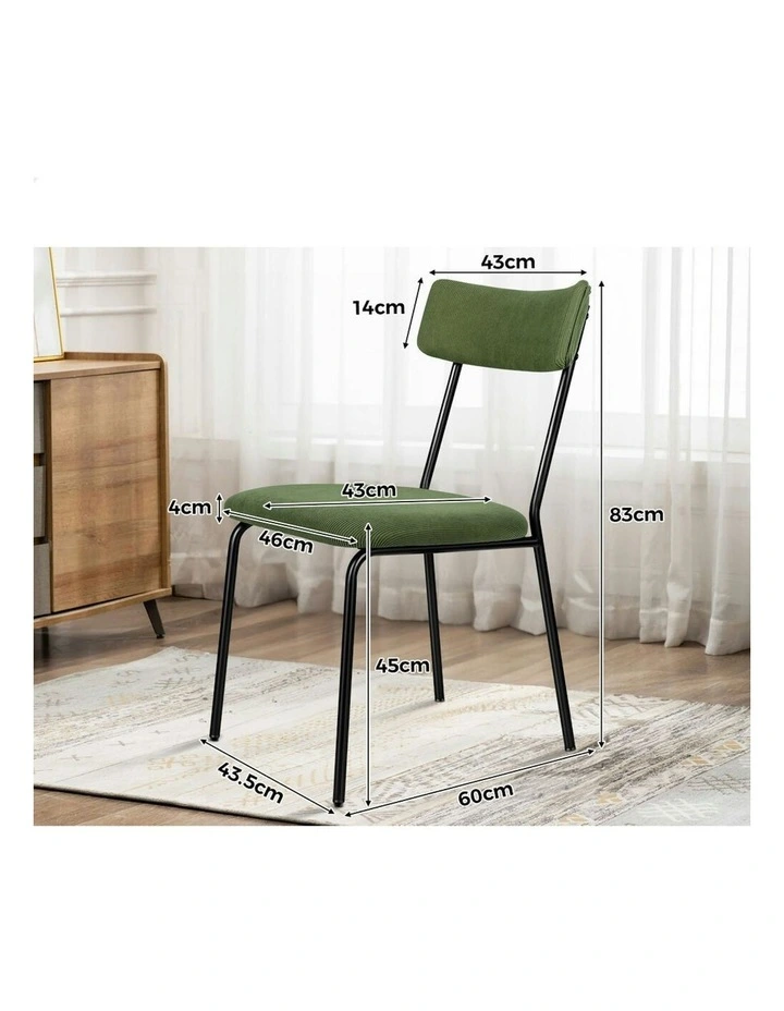 Accent Kitchen Lounge Curved Backrest Corduroy Dining Chairs 4x in Green image 5