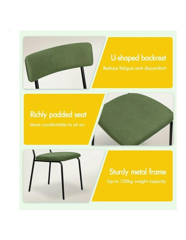 Accent Kitchen Lounge Curved Backrest Corduroy Dining Chairs 4x in Green image 6