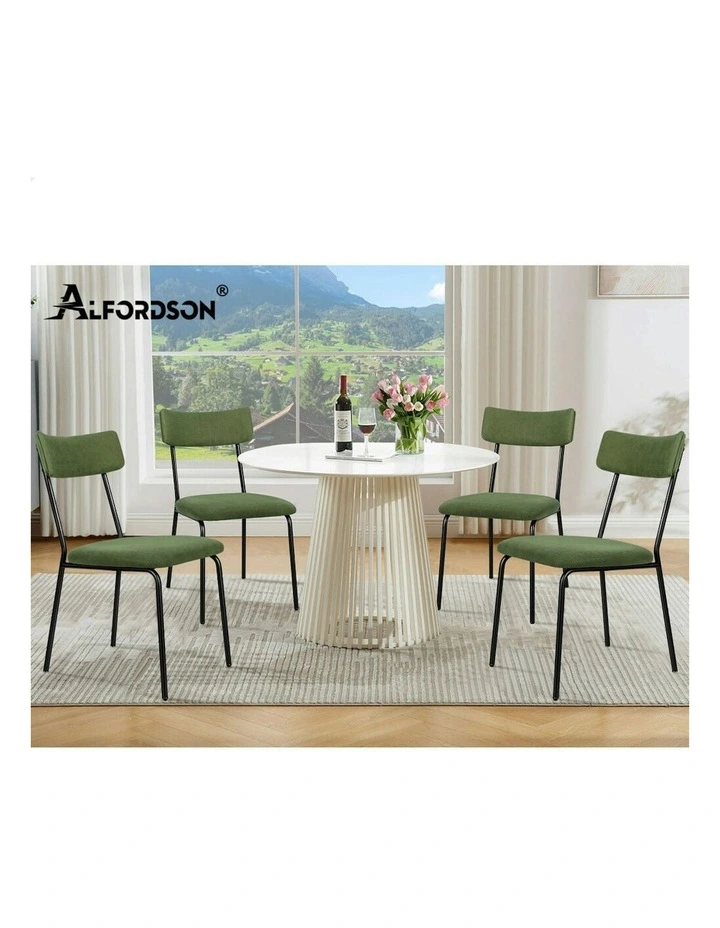 Accent Kitchen Lounge Curved Backrest Corduroy Dining Chairs 4x in Green image 7