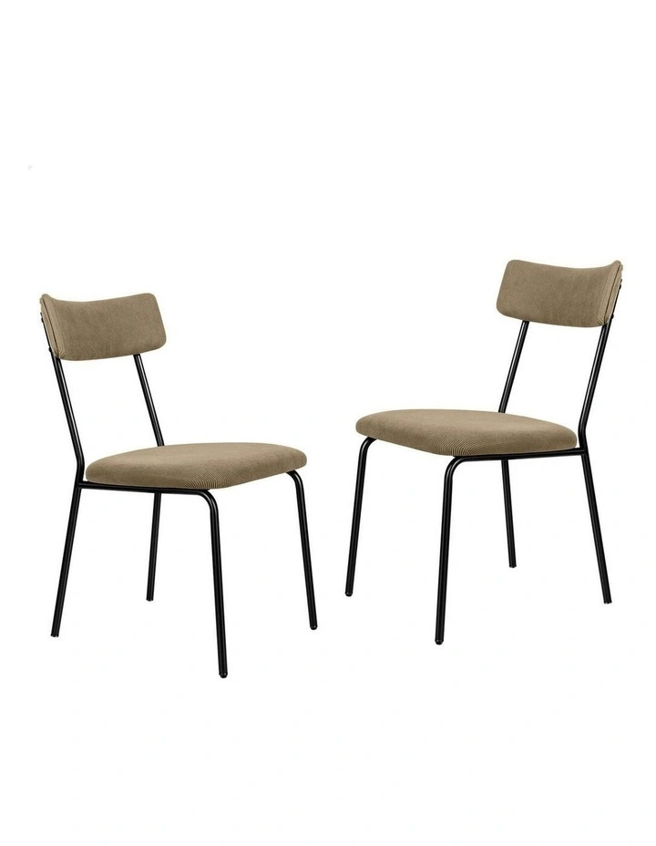 Accent Kitchen Lounge Curved Backrest Corduroy Dining Chairs 2x in Khaki image 1