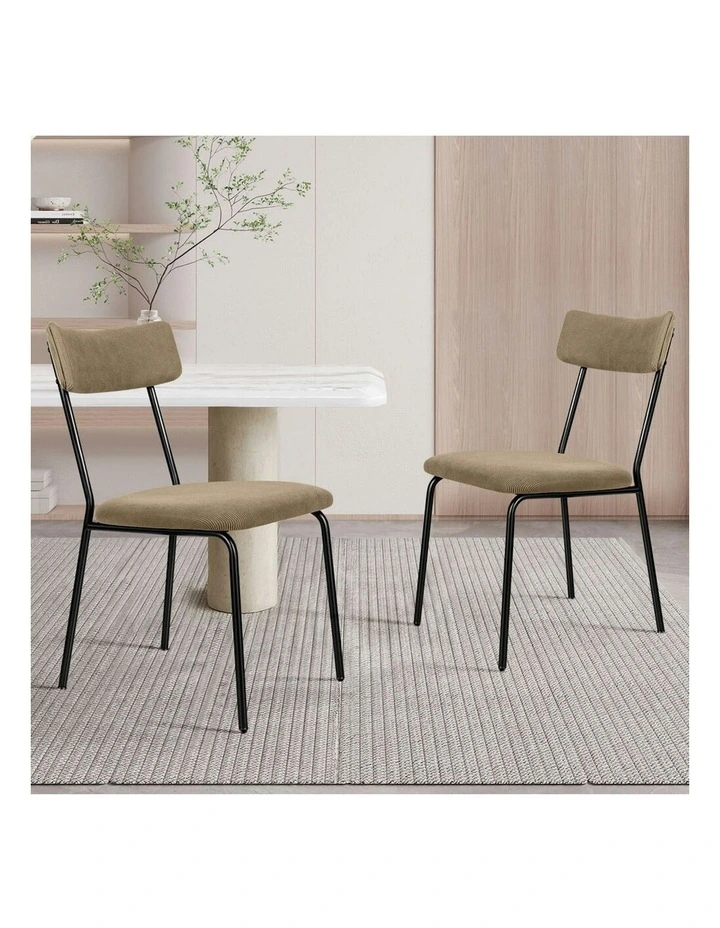 Accent Kitchen Lounge Curved Backrest Corduroy Dining Chairs 2x in Khaki image 2