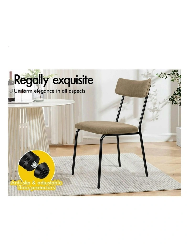 Accent Kitchen Lounge Curved Backrest Corduroy Dining Chairs 2x in Khaki image 3