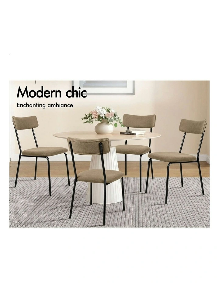 Accent Kitchen Lounge Curved Backrest Corduroy Dining Chairs 2x in Khaki image 4