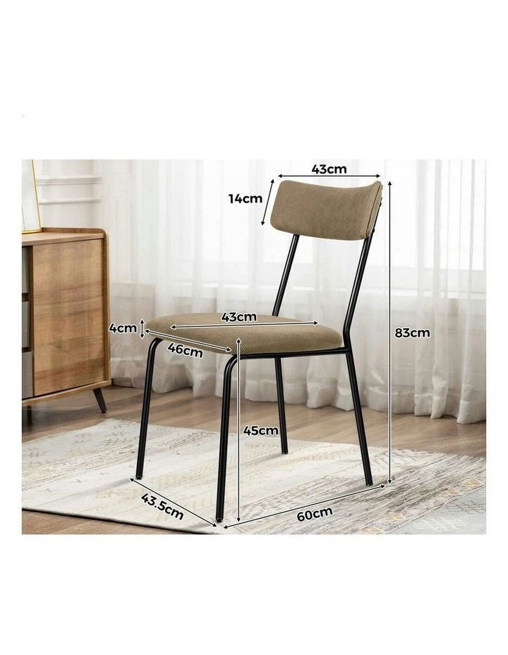 Accent Kitchen Lounge Curved Backrest Corduroy Dining Chairs 2x in Khaki image 5