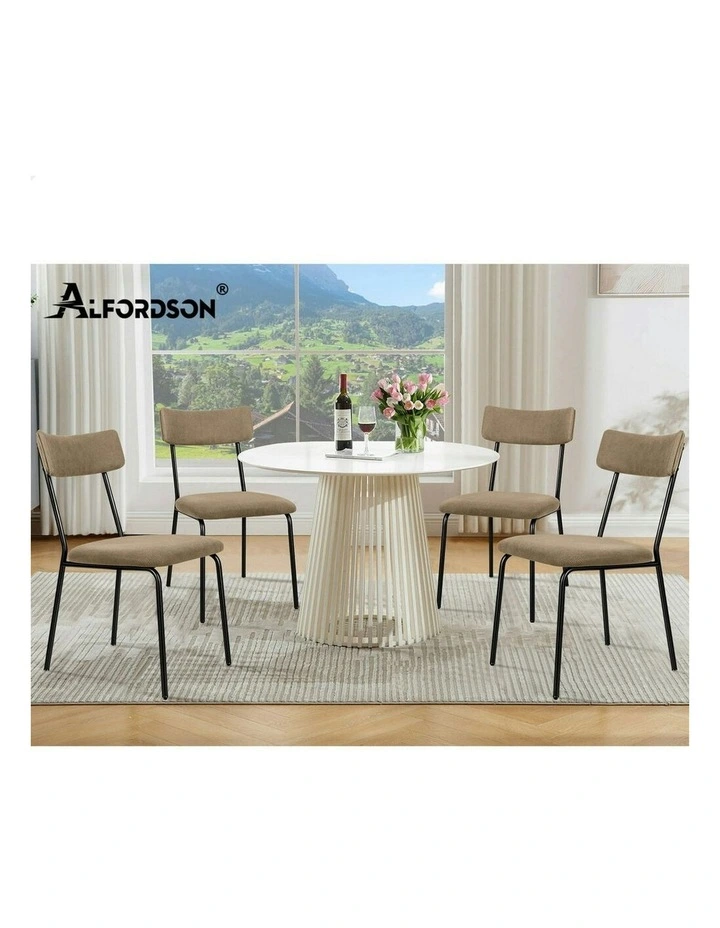 Accent Kitchen Lounge Curved Backrest Corduroy Dining Chairs 2x in Khaki image 7