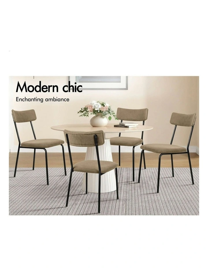 Accent Kitchen Lounge Curved Backrest Corduroy Dining Chairs 4x in Green image 4