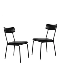 Accent Kitchen Lounge Curved Back PU Leather Dining Chairs x2 in Black