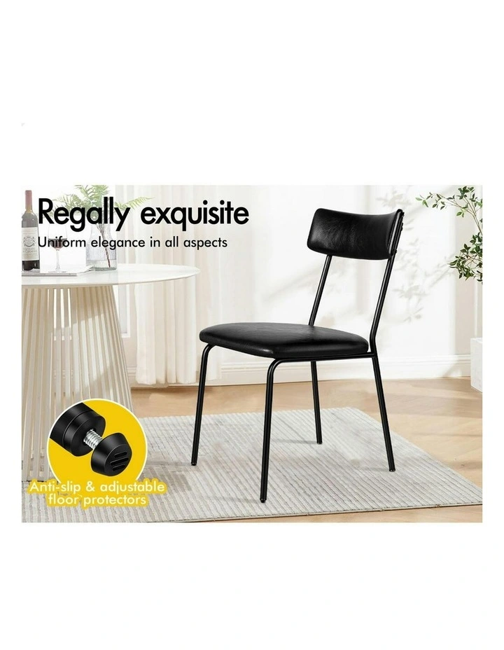 Accent Kitchen Lounge Curved Back PU Leather Dining Chairs x2 in Black image 3