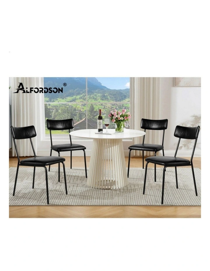 Accent Kitchen Lounge Curved Back PU Leather Dining Chairs x2 in Black image 7