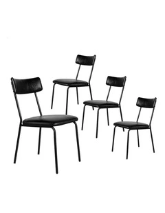 Accent Kitchen Lounge Curved Back PU Leather Dining Chairs x4 in Black