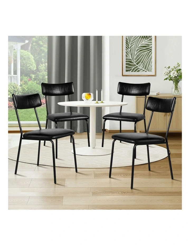 Accent Kitchen Lounge Curved Back PU Leather Dining Chairs x4 in Black image 2