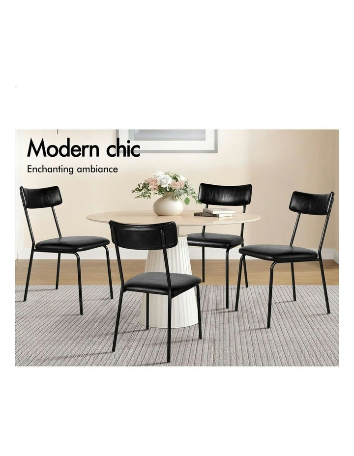 Accent Kitchen Lounge Curved Back PU Leather Dining Chairs x4 in Black image 4