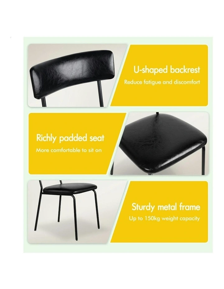 Accent Kitchen Lounge Curved Back PU Leather Dining Chairs x4 in Black image 7