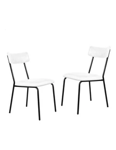 Accent Kitchen Lounge Curved Back PU Leather Dining Chairs x2 in White