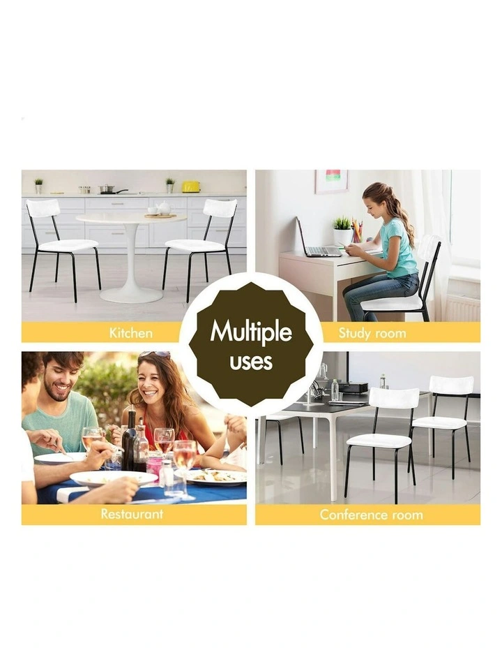 Accent Kitchen Lounge Curved Back PU Leather Dining Chairs x4 in White image 5