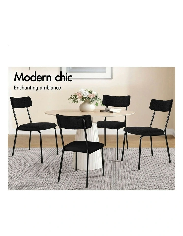 Accent Kitchen Lounge Rectangular Back Sherpa Dining Chairs x2 in Black image 4