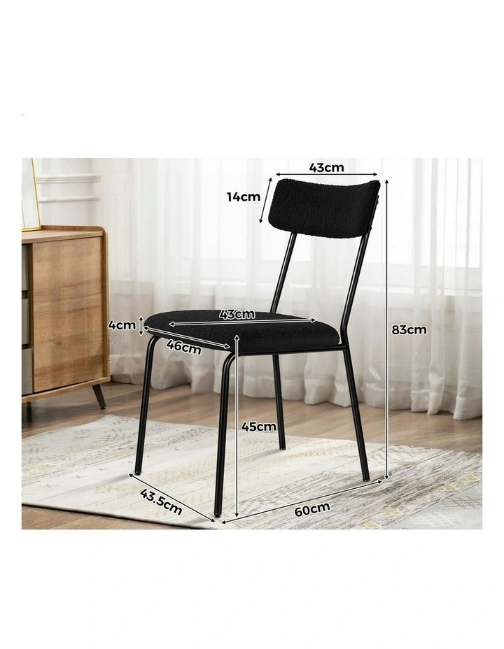 Accent Kitchen Lounge Rectangular Back Sherpa Dining Chairs x2 in Black image 5