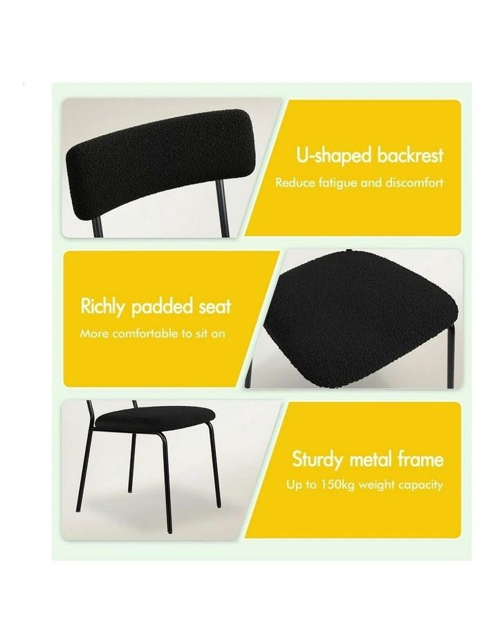 Accent Kitchen Lounge Rectangular Back Sherpa Dining Chairs x2 in Black image 6