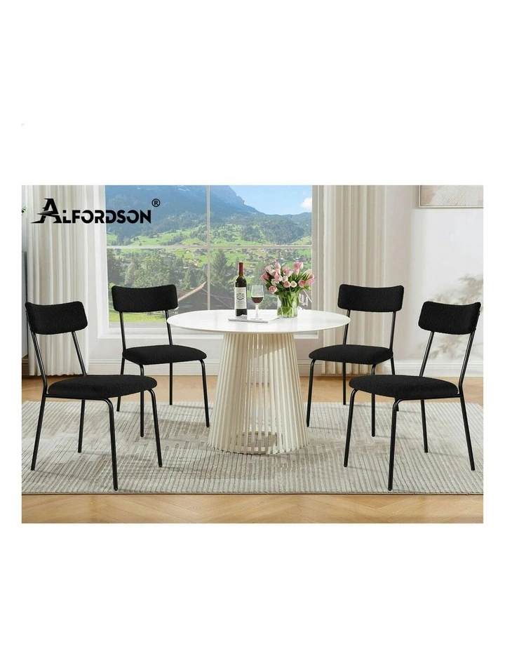 Accent Kitchen Lounge Rectangular Back Sherpa Dining Chairs x2 in Black image 7
