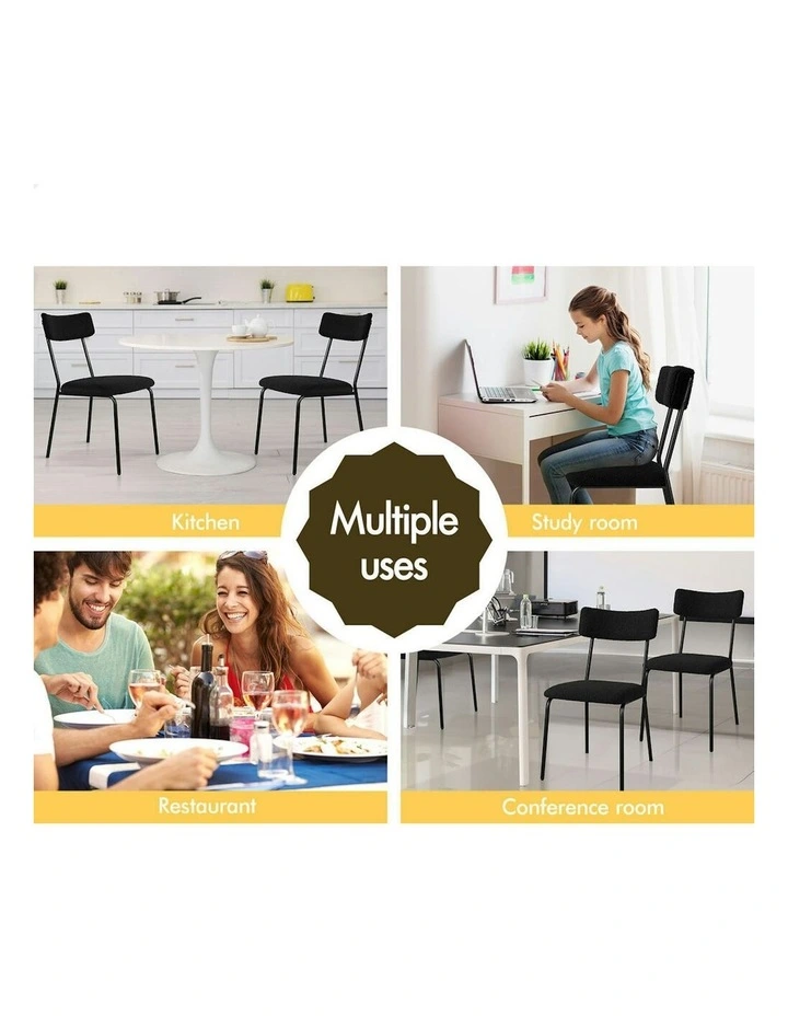 Accent Kitchen Lounge Rectangular Back Sherpa Dining Chairs x4 in Black image 5