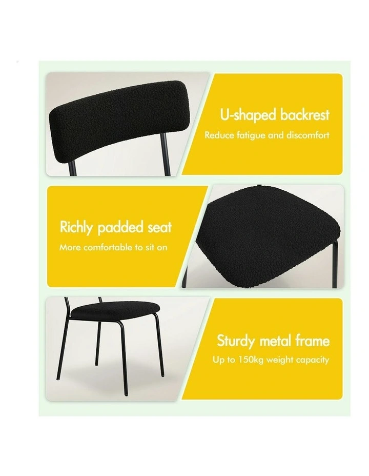 Accent Kitchen Lounge Rectangular Back Sherpa Dining Chairs x4 in Black image 7