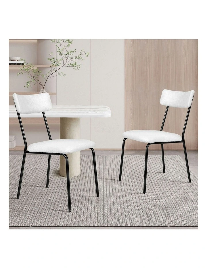 Accent Kitchen Lounge Rectangular Back Sherpa Dining Chairs x2 in White image 2