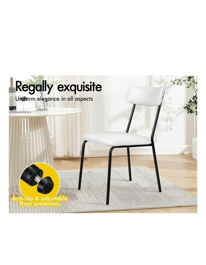 Accent Kitchen Lounge Rectangular Back Sherpa Dining Chairs x2 in White image 3