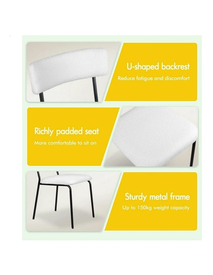 Accent Kitchen Lounge Rectangular Back Sherpa Dining Chairs x2 in White image 6