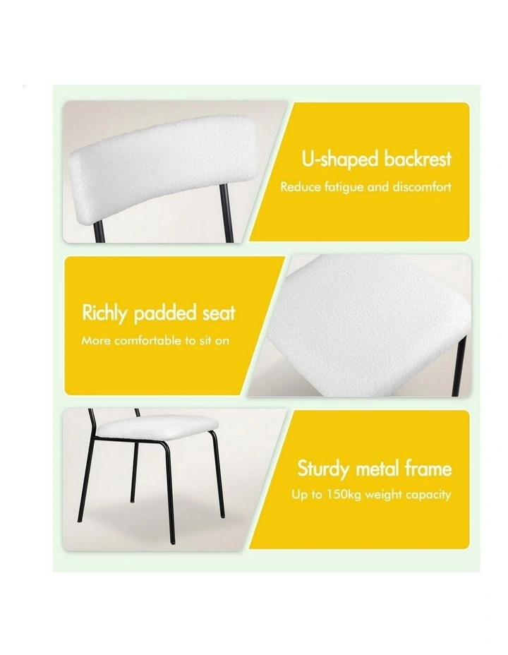 Accent Kitchen Lounge Rectangular Back Sherpa Dining Chairs x2 in White image 7