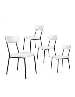 Accent Kitchen Lounge Rectangular Back Sherpa 4x Dining Chairs in White