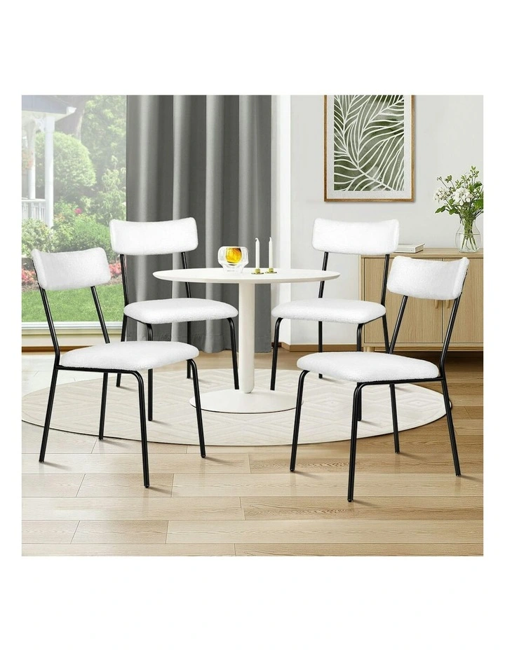 Accent Kitchen Lounge Rectangular Back Sherpa 4x Dining Chairs in White image 2