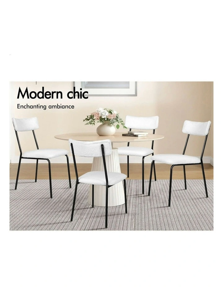 Accent Kitchen Lounge Rectangular Back Sherpa 4x Dining Chairs in White image 4