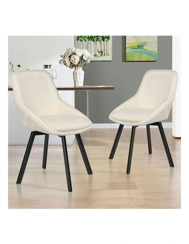 Accent Kitchen Swivel Lounge Padded Seat Velvet 2x Dining Chairs in Beige image 2