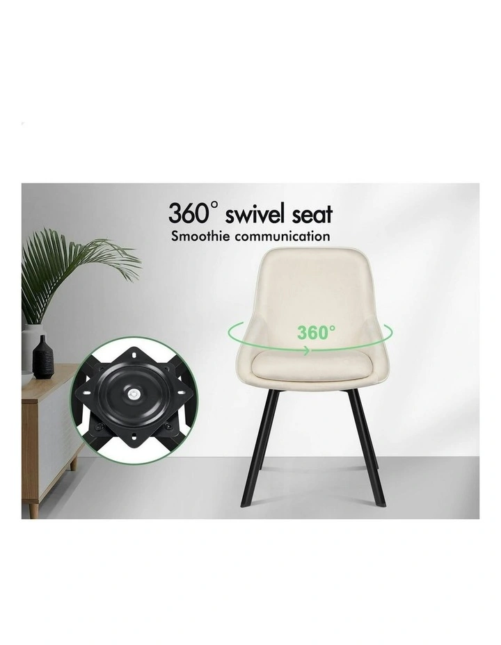 Accent Kitchen Swivel Lounge Padded Seat Velvet 2x Dining Chairs in Beige image 4