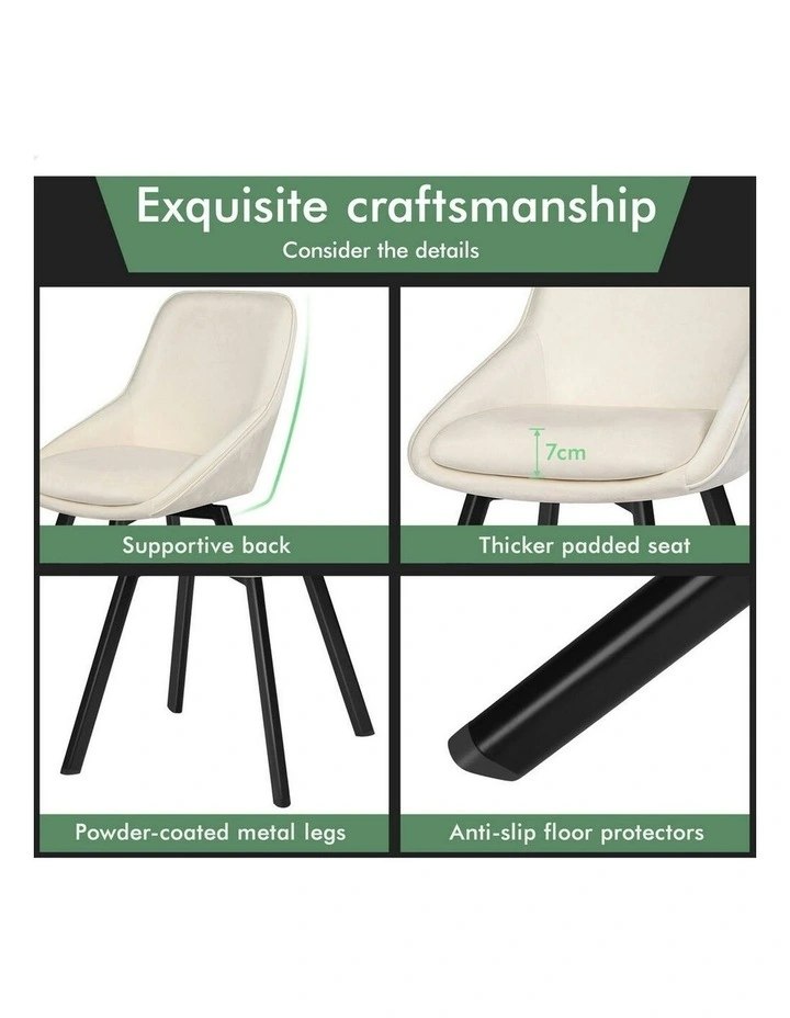 Accent Kitchen Swivel Lounge Padded Seat Velvet 2x Dining Chairs in Beige image 7